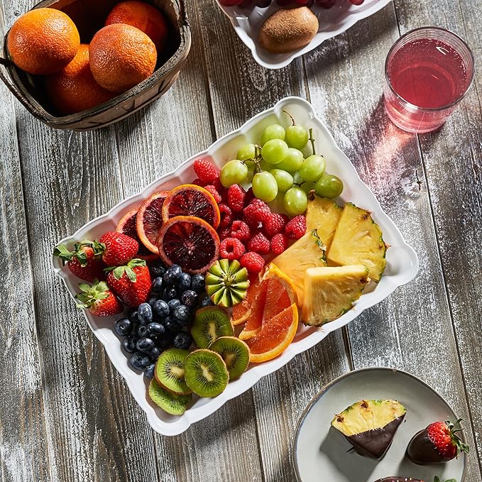Plasticpro Plastic Serving Trays - Serving Platters Rectangle 9X13 Disposable Party Dish 8 White Trays