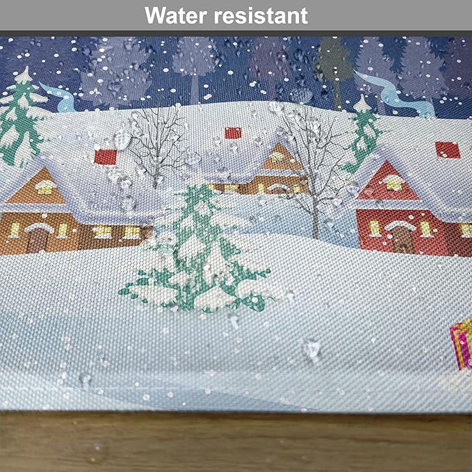 Ambesonne Christmas Place Mats Set of 8, Winter Season Snowman Xmas Tree Santa Sleigh Moon Present Boxes Snow and Stars, Washable Fabric Placemats for Dining Table, Placemat 8 pcs, White Blue