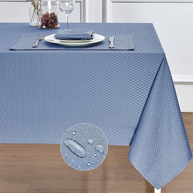 Rectangle Table Cloth Linen Farmhouse Stainproof Waterproof Washable Polyester Oblong Rectangular Fabric Table Cover for Kitchen Dining Dinner (Light Blue, 52 X 70 Inch)