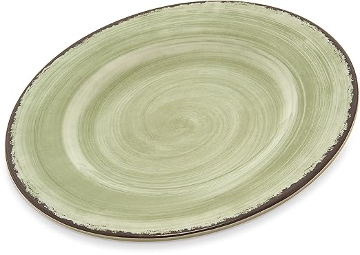 Carlisle FoodService Products Mingle Resuable Plastic Plate Dinner Plate with Pottery Style for Home and Restaurant, Melamine, 9 Inches, Jade, (Pack of 12)
