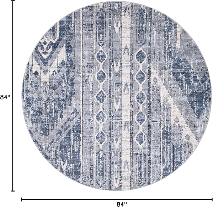 Rugs.com Oregon Collection Rug – 7 Ft Round Light Slate Blue Low-Pile Rug Perfect for Kitchens, Dining Rooms