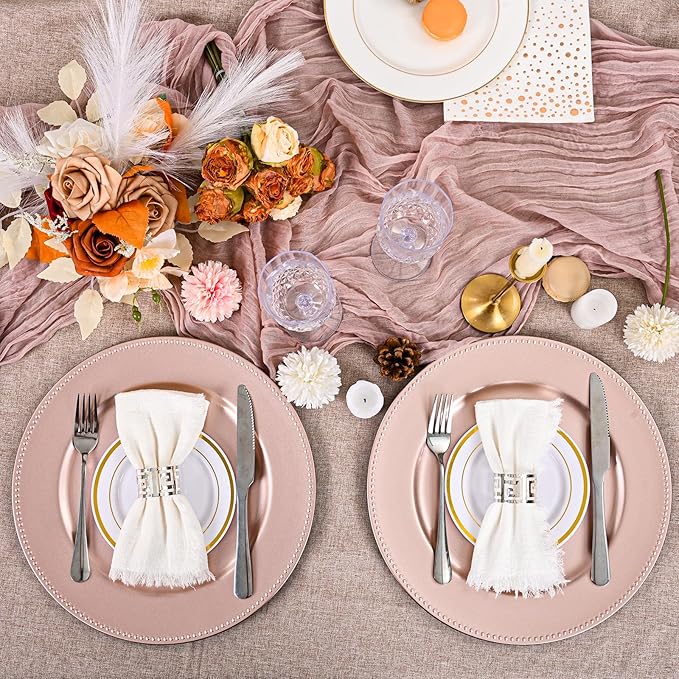 36 Pcs Rose Gold Charger Plates Round Charger Plates13 Inch Bulk Wedding Dinner Elegant Reusable Plastic Chargers Plates Wedding Holiday Party Baby Shower Event Decoration (Rose Gold)