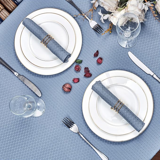 Rectangle Table Cloth Linen Farmhouse Stainproof Waterproof Washable Polyester Oblong Rectangular Fabric Table Cover for Kitchen Dining Dinner (Light Blue, 52 X 70 Inch)