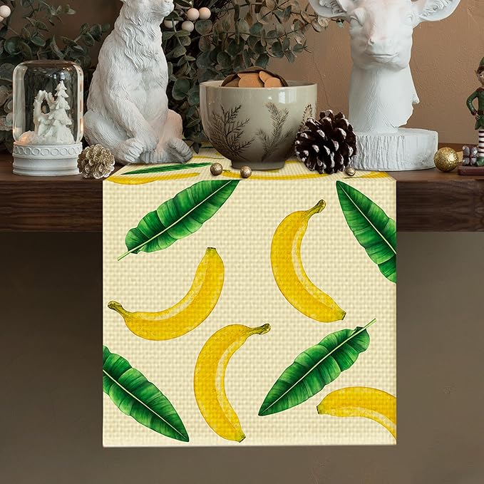 Banana Leaves Table Runner Seasonal Spring Kitchen Dining Linen Table Decoration for Indoor Outdoor Home Party Decor 13 x 72 Inch