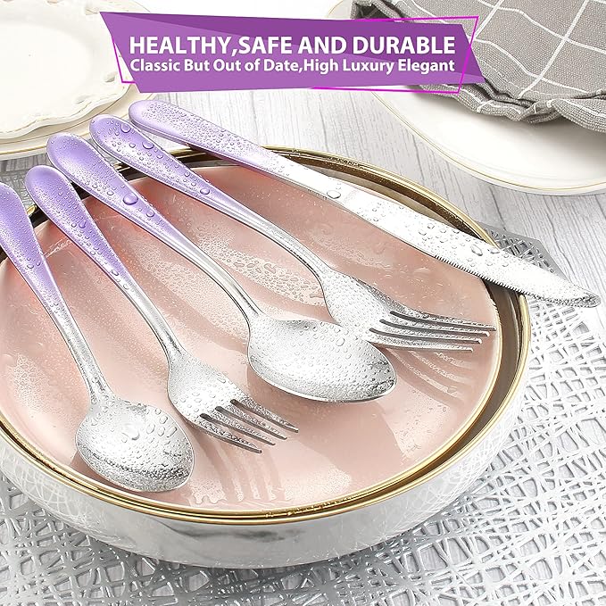 Gradient Purple Silverware set for 4,Stainless Steel Flatware Set,20 Piece Tableware Cutlery Set,Mirror Polished Utensils Sets for Kitchen,Reusable Dinnerware Sets Service for 4,Dishwasher Safe