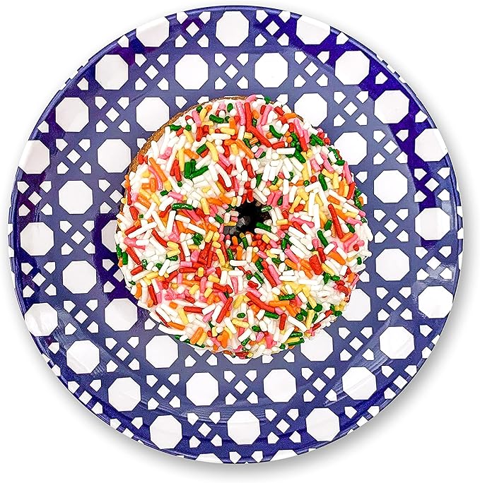 Sprinkles & Confetti Melamine Plate Set of 4 | 6" Appetizer Plates | Reusable & Unbreakable Outdoor Dinnerware | Modern Patio Dish Set for Entertaining | Dishwasher Safe Dishware (Blue Geo)