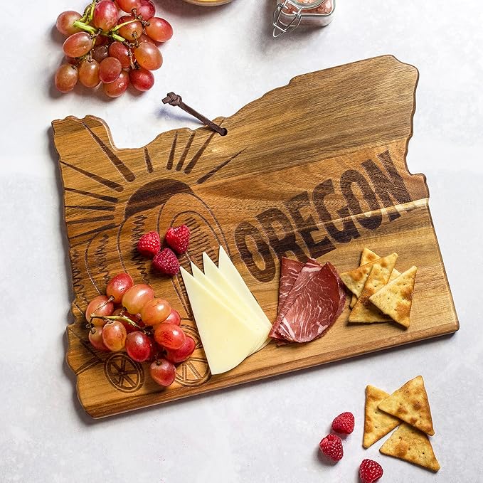 Totally Bamboo Rock & Branch Origins Series Oregon State Shaped Cutting Board and Charcuterie Serving Tray, Includes Hang Tie for Wall Display