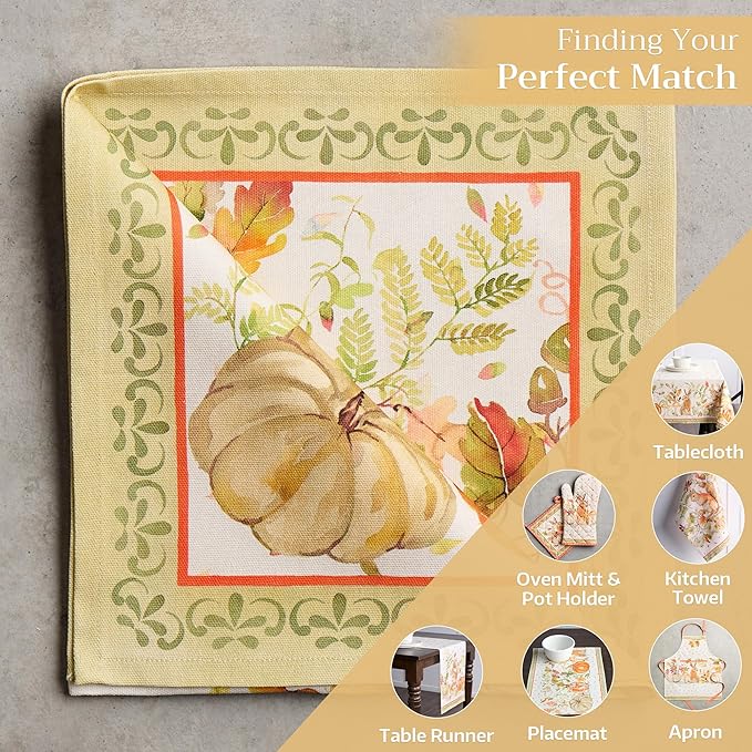 Maison d' Hermine Cloth Napkins Set of 4 100% Cotton for Thanksgiving Christmas Decorations Everyday Reusable Square Fall Napkins Cloth Washable Dinner Party (Pumpkin Passion, 20"x20")