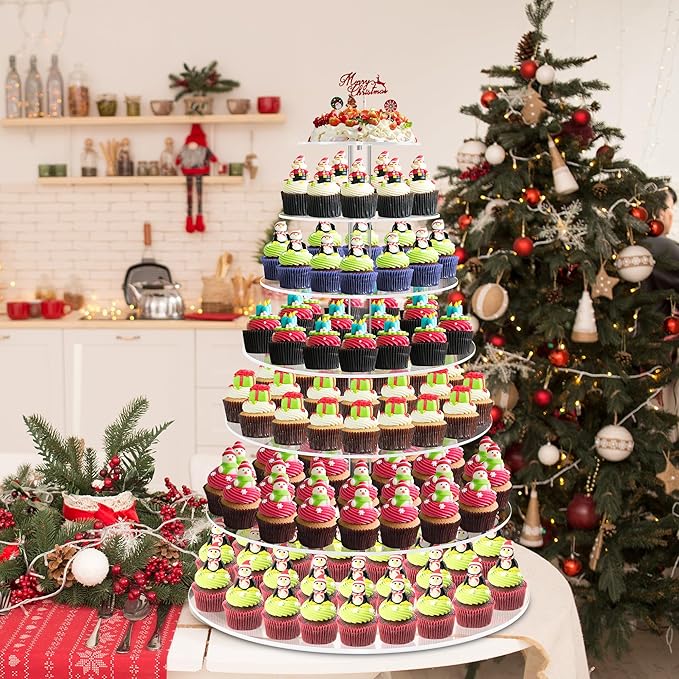 7 Tier Large Cupcake Stand, Round Cupcake Stand for 100 Cupcakes, Tiered Cupcake Display Stand, Clear Acrylic Cup Cake Tower Stand, Dessert Table Display Set for Gatherings and Celebrations