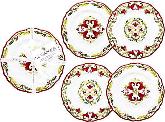 Le Cadeaux Vischio Holiday Collection Melamine Appetizer Plates, Set of 4
