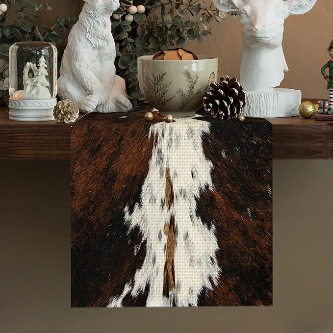Cow Print Western Table Runner Farmhouse Fall Kitchen Dining Linen Table Decoration for Indoor Outdoor Home Party Decor 13 x 72 Inch