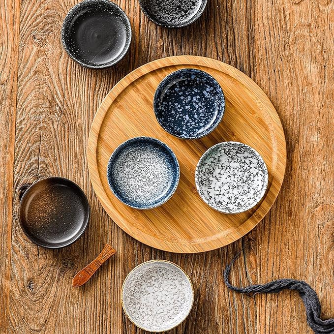 Appetizer Plate 1Pc Dipping Bowl Retro Ceramic Household Soy Sauce Vinegar Seasoning Dish Barbecue Dipping Dish Round Snack Plate Snack Plate Sauce Dipping Saucer Trays (E)