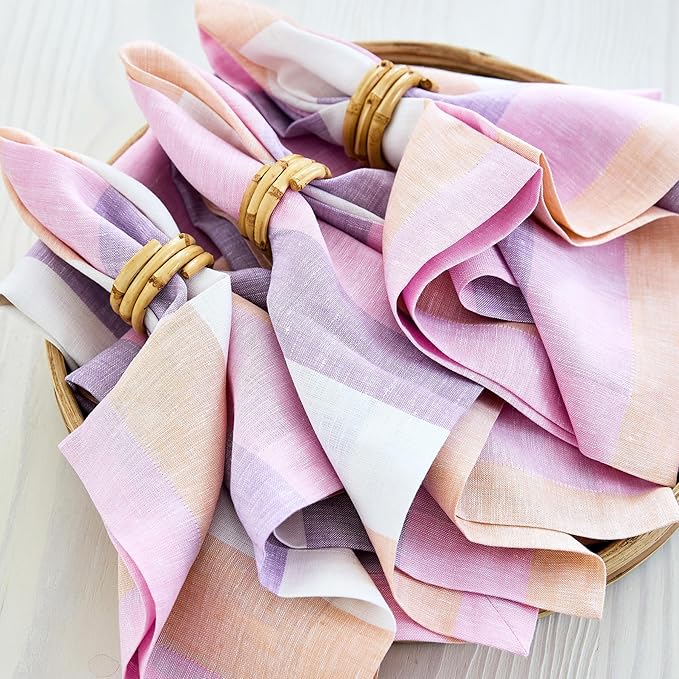 Solino Home Linen Cloth Napkins Set of 4-100% Pure Linen Multicolor Gelato Stripe Dinner Napkins 20 x 20 Inch - Handcrafted and Machine Washable