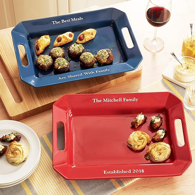 Let's Make Memories Personalized Stoneware Entertaining Platter - For Entertaining - Navy Platter - Ceramic Tableware - Customized With Any Message