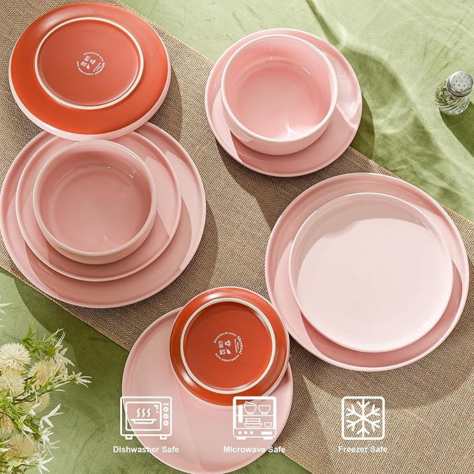 Salad&Dessert Plates,8 Inch Small Dinner Plates Sets for 4,Dishwasher & Microwave Safe,Porcelain Dinner Dishes for Cake, Fruits,Waffle, Pasta,Salad,Elegant Pink