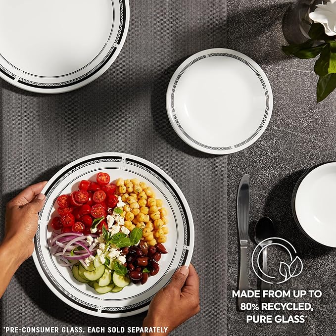 Corelle Vitrelle 10.25" Dinner Plates Set, Triple Layer Glass and Chip Resistant, Lightweight Round Plates, 6-Piece Brasserie