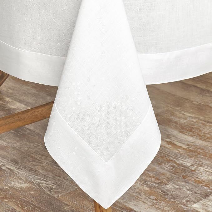 D'Moksha Homes White Linen Tablecloth 60 x 156 Inch - 100% Pure Linen Tablecloth for Rectangle Tables - Machine Washable Table Cloth for Winter, Christmas, Holiday, New Year