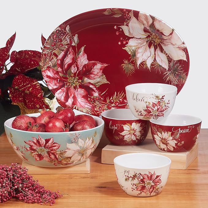 Certified International Winters Joy 6" Luncheon/Canape Plates, Set of 4 Assorted Designs, Multicolor, Small