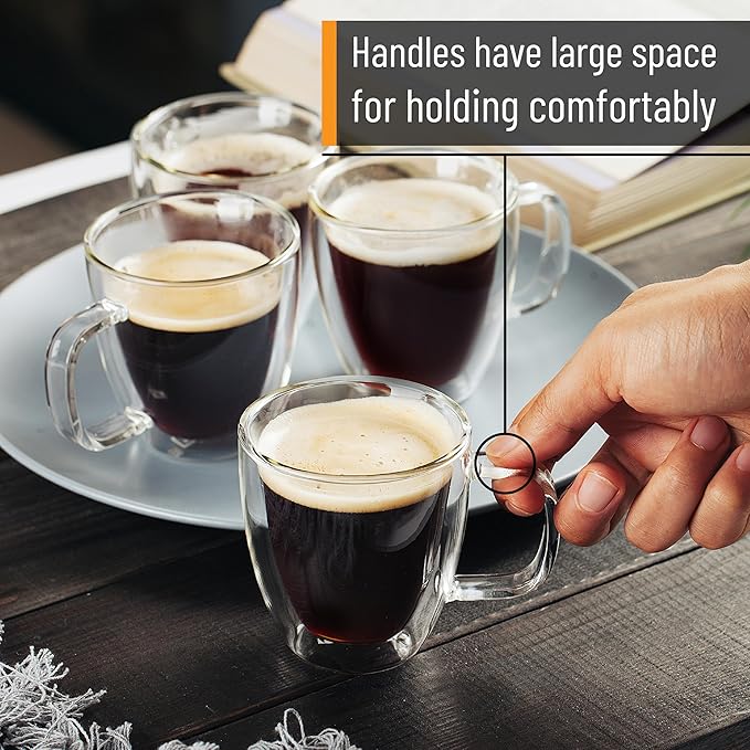 BTaT- Insulated Coffee Mug, Large, Set of 4 (16oz, 500ml), Double Wall Glass Coffee Cups, Glass Coffee Mug, Christmas Gifts