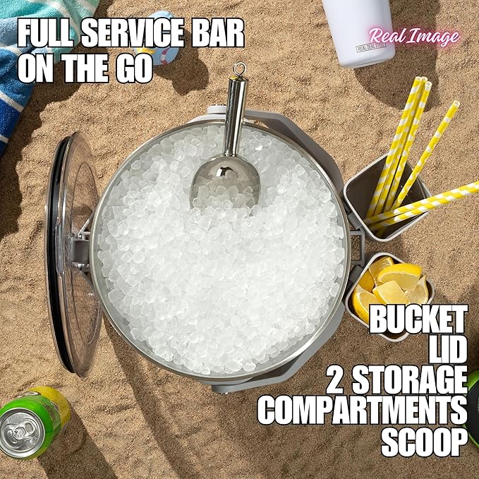 Large Insulated Ice Bucket with Lid – Stainless Steel Ice Bucket and Scoop – Ice Buckets for Parties, Bars – Ice Bucket with Lid and Scoop – Outdoor Ice Bucket, Champagne (Natural Stainless)