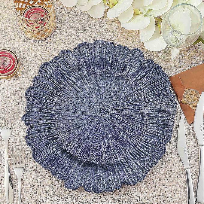 13" Charger Plates - Set of 24 - Acrylic Navy Blue Round Reef Disposable Chargers, Ideal for Dinner Party Wedding Holiday Bulk Events