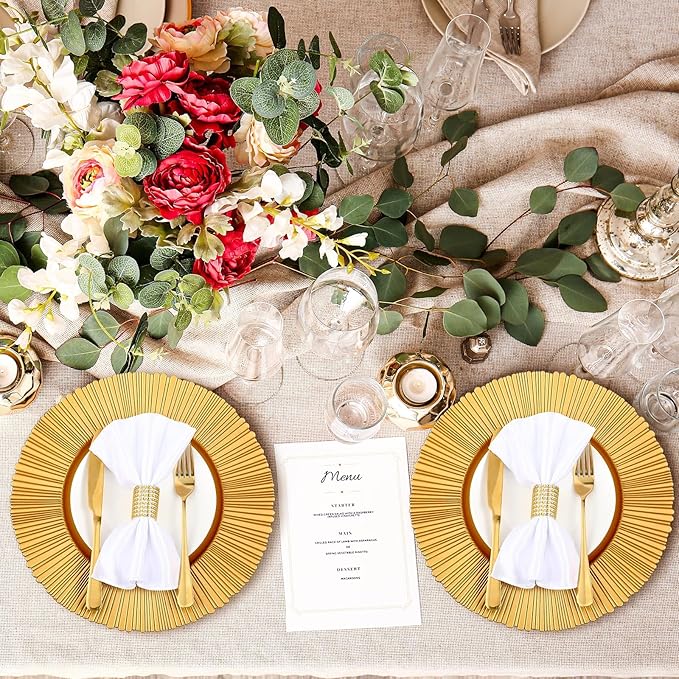 Yaomiao 12 Pcs 13 Inch Gold Charger Plates Bulk Plastic Plates Chargers Round Dinner Chargers for Wedding Party Table Setting Bridal Shower Event Decor (Gold)