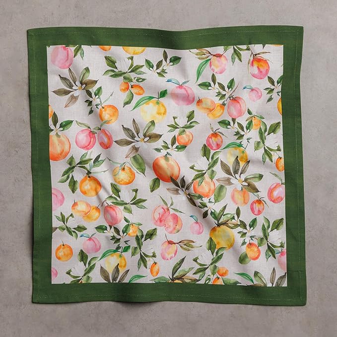 Maison d' Hermine Cloth Napkins Set of 4 100% Cotton Soft & Durable Everyday Reusable Square Napkins Cloth Washable, Dinner, Cocktail Party, Wedding, Restaurant (Solielfruite, 18" x 18")