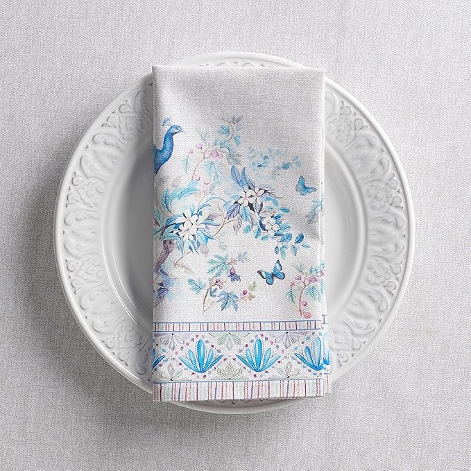 Maison d' Hermine Napkin 100% Combed Cotton Premium Cloth Napkin Decorative Washable Napkins Set of 4 for Home, Kitchen, Dining, Cocktail Parties & Camping - Peacock Utopia (20”X20”)
