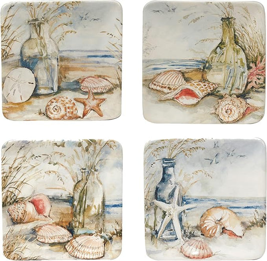 Certified International Coastal Landscape 6" Canape/Luncheon/Appetiser Plates, Assorted Designs, Multicolor, Medium, Set of 4
