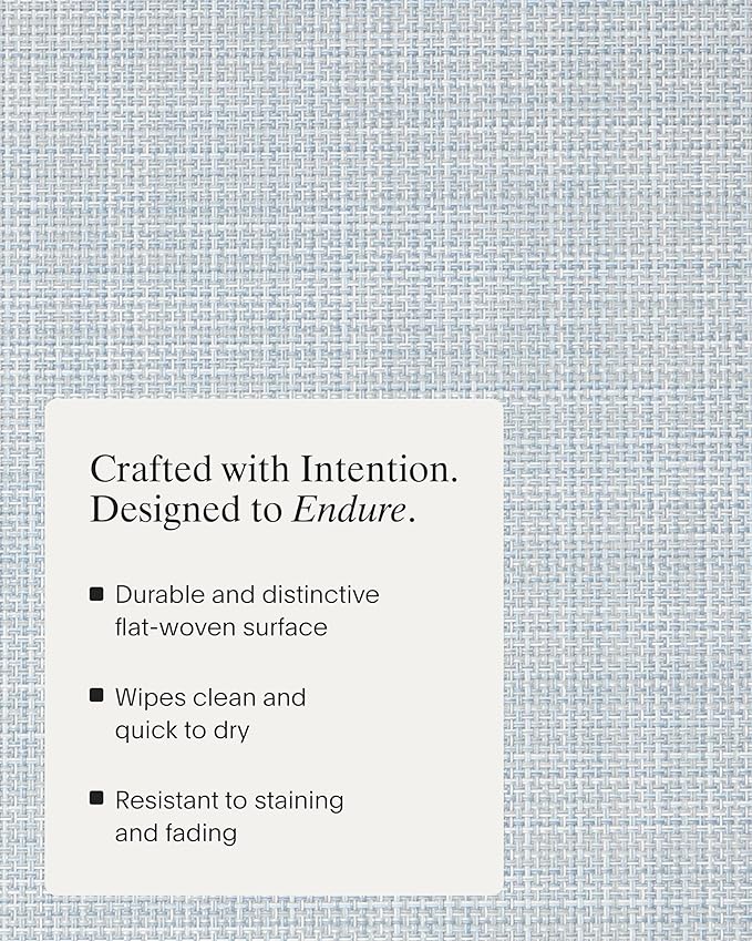 Chilewich Mini Basketweave Placemats in Sky - Set of 4 - Easy Care Woven Tabletop Textiles - Indoor/Outdoor - 15" Round