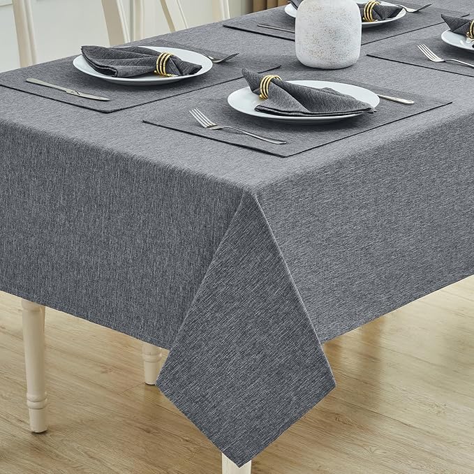 Rectangle Table Cloth Linen Farmhouse Stainproof Waterproof Washable Polyester Oblong Rectangular Fabric Table Cover for Kitchen Dining Dinner(Gray/52x70 Inch)