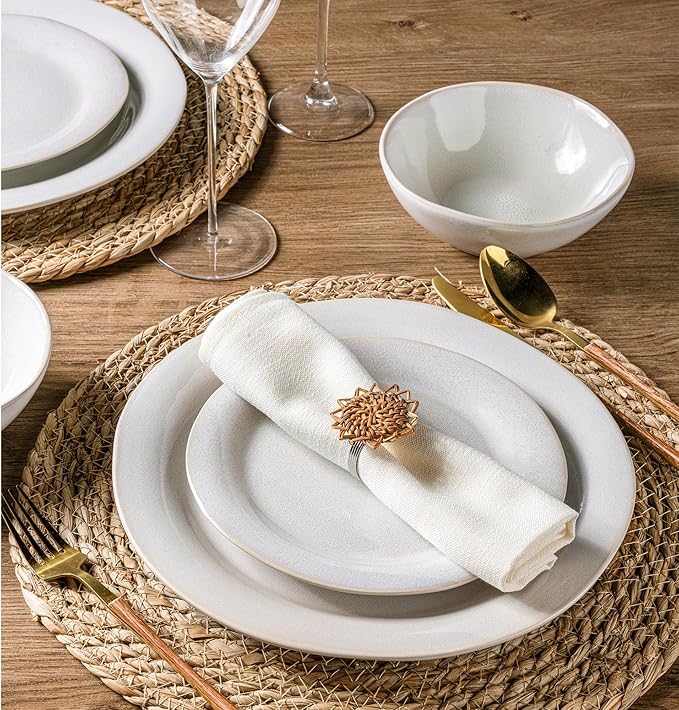 AmorArc Ceramic Dinnerware Sets, Handmade Stoneware Reactive Glaze Plates and Bowls Set, Scratch Resistant | Dishwasher & Microwave Safe Dishes Set, Service for 4 (12pc)