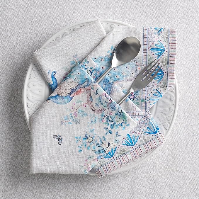 Maison d' Hermine Napkin 100% Combed Cotton Premium Cloth Napkin Decorative Washable Napkins Set of 4 for Home, Kitchen, Dining, Cocktail Parties & Camping - Peacock Utopia (20”X20”)