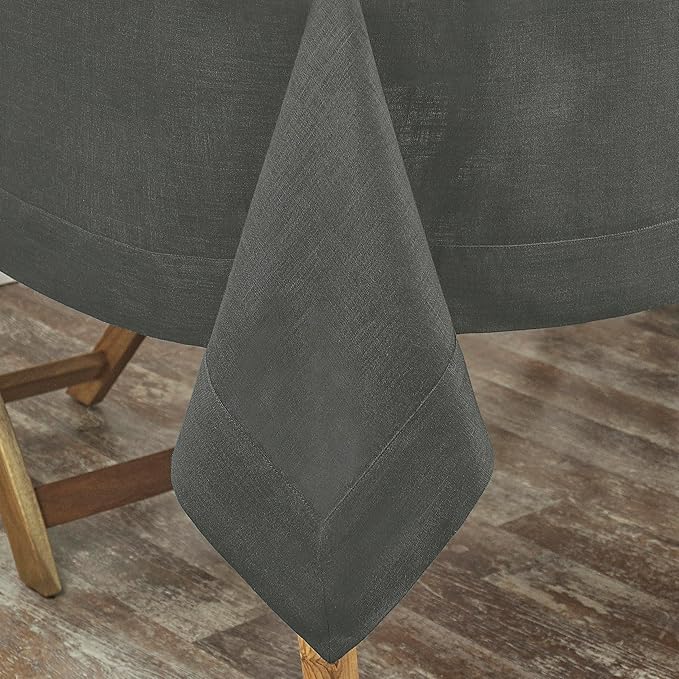 D'Moksha Homes Linen Tablecloth 60 x 90 Inch - 100% Pure Linen Charcoal Grey Tablecloth for Rectangle Tables - Machine Washable Table Cloth for Winter, Christmas, Holiday, New Year