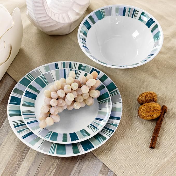 Gibson Home Orleans 12 Piece Round Ceramic Dinnerware Set in Blue