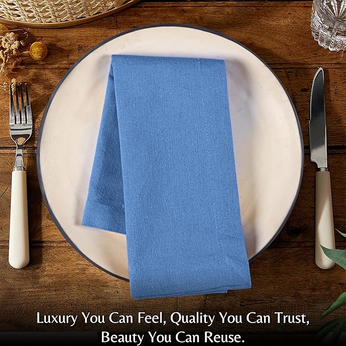 Ramanta Home Light Blue Cotton Dinner Napkins Set of 12, 18x18 Inch 100% Cotton Cloth Napkins, Reusable Fabric Table Napkins for Everyday Dining, Parties, Wedding, Spring & Easter Table Décor Washable