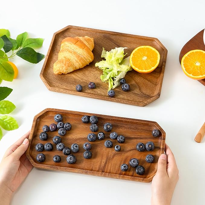 Premium Walnut Wood Wide Octagon Serving Tray 12"-100% Natural Wooden Serving Tray for Coffee Table-Great Ottoman Tray Home Decor Platter-Perfect for Serving Drinks & Food