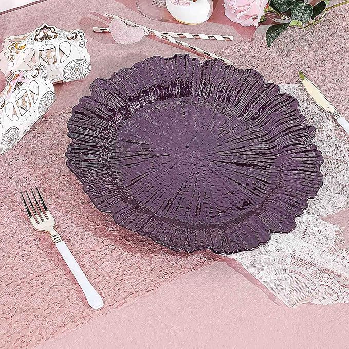 13" Charger Plates - Set of 12 - Acrylic Purple Round Reef Disposable Chargers, Ideal for Dinner Party Wedding Holiday Bulk Events