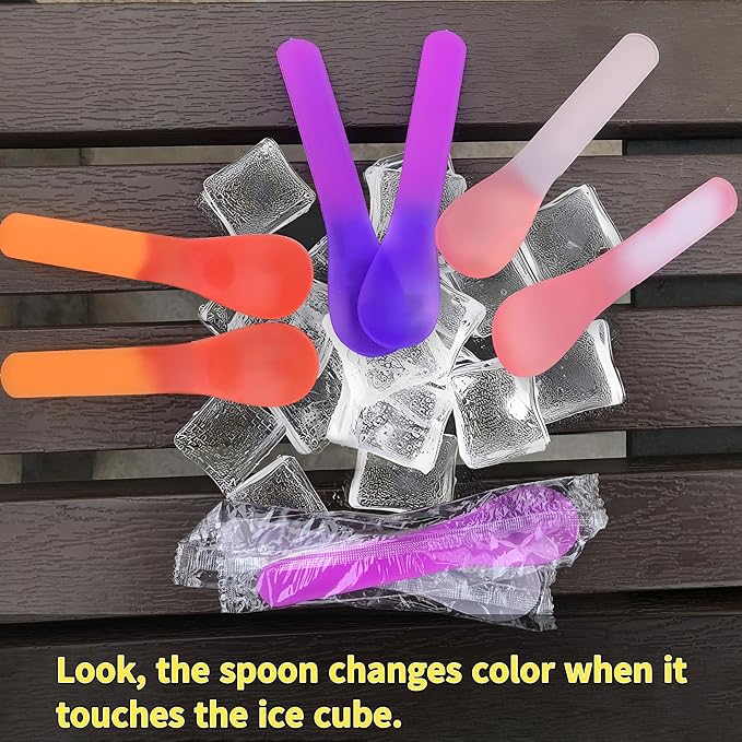 90 Pack Color Changing Ice Cream Spoons, Commercial Bulk 3-Color Assortment for Frozen Yogurt, Gelato & Sorbet, Individually Wrapped Temperature Sensitive Cutlery, BPA Free - Event Pack