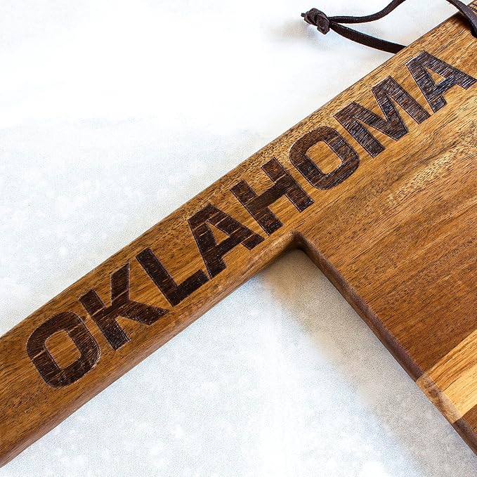 Totally Bamboo Rock & Branch Origins Series Oklahoma State Shaped Cutting Board and Charcuterie Serving Tray, Includes Hang Tie for Wall Display 16-3/4" x 9" x 5/8"