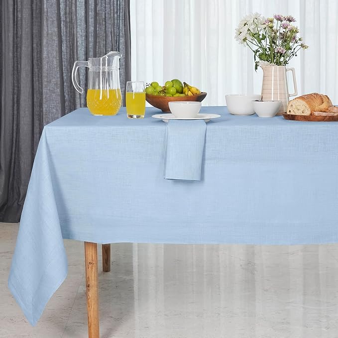 D'Moksha Homes Powder Blue Linen Tablecloth 60 x 84 Inch - 100% Pure Linen Table Cloth for Rectangle Tables - Machine Washable Cloth Tablecloth for Winter, Christmas, Holiday, New Year