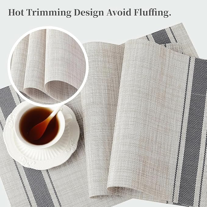 Plastic Woven Place Mats,Non-Slip,Set of 6,Waterproof Wipeable Dining Table Mats for Kitchen Table Indoor/Outdoor,Blue