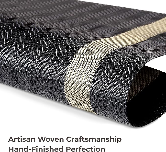 Leetaltree Sparkling Black Vinyl Woven Placemats Set of 4 - Washable Dining Table Place Mats Striped, Suitable for Wedding, Anniversary, Daily Use