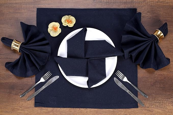 Ramanta Home Navy Cotton Dinner Napkins Set of 12, 18x18 Inch 100% Cotton Cloth Napkins, Reusable Fabric Table Napkins for Everyday Dining, Parties, Weddings, Spring & Easter Table Décor Washable