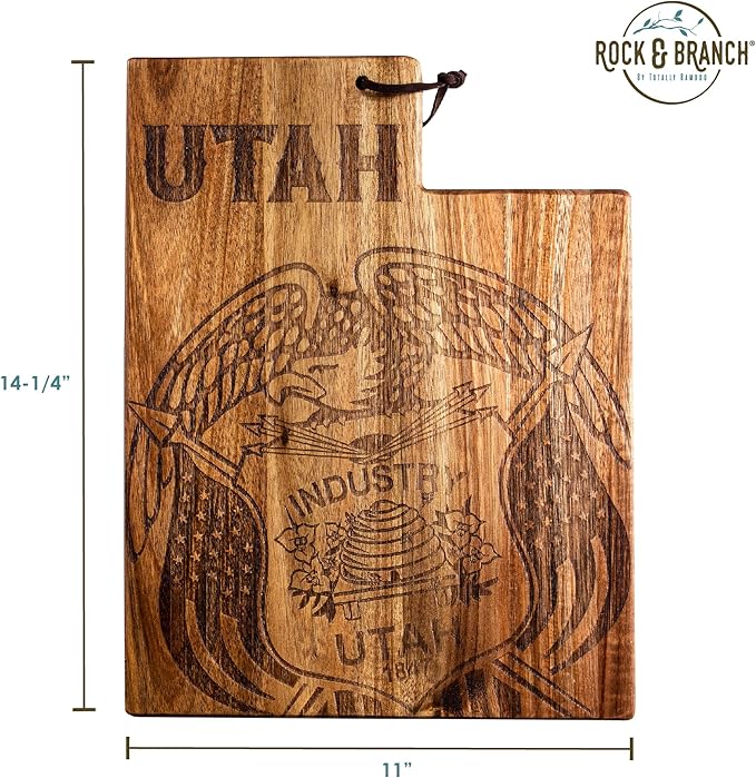 Totally Bamboo Rock & Branch Origins Series Utah State Shaped Cutting Board and Charcuterie Serving Tray, Includes Hang Tie for Wall Display