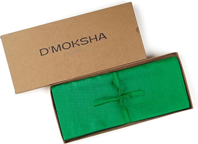 D'Moksha Homes Linen Kelly Green Table Runner 144 Inches Long - 100% Pure Linen Extra Long Table Runner 14 x 144 Inch for Winter, Christmas, Holiday, New Year - Machine Washable