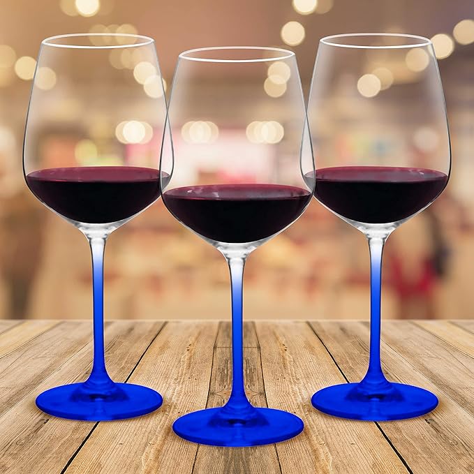DISCOUNT PROMOS Crystal Wine Glasses 17.5 oz. Set of 12, Bulk Pack - Restaurant Glassware, Perfect for Red Wine or White Wine - Blue