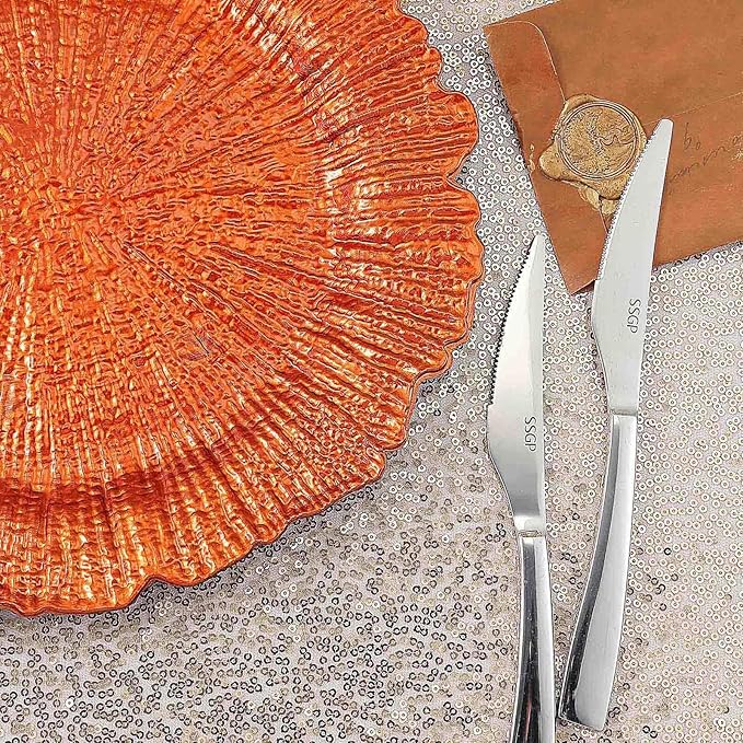 13" Charger Plates - Set of 12 - Acrylic Orange Round Reef Disposable Chargers, Ideal for Dinner Party Wedding Holiday Bulk Events