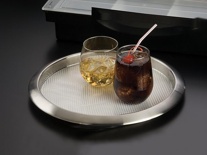 American Metalcraft SSBT14 Stainless Steel Round Bar Serving Tray, Silver, 14-Inches
