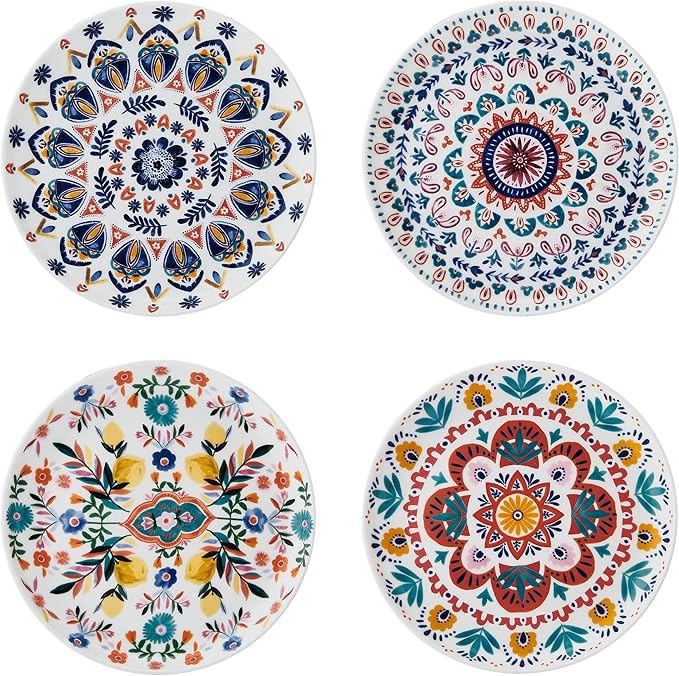 Mikasa Painted Medallion Set of 4 Bone China Appetizer Plates, 6 Inch